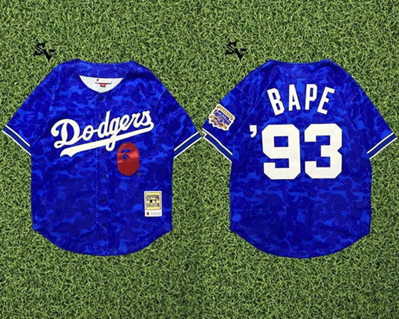 Men's Blue Los Angeles Dodgers #93 Bape Stitched Baseball Jersey